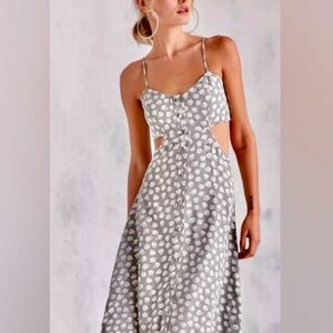 Flynn Skye: Gray and White Floral Midi Dress - Size XS